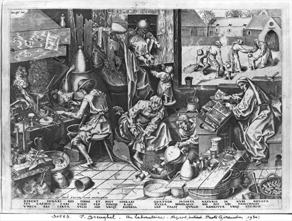 Detail of The Alchemist at work, engraved by Hieronymus Cock by Pieter the Elder Bruegel