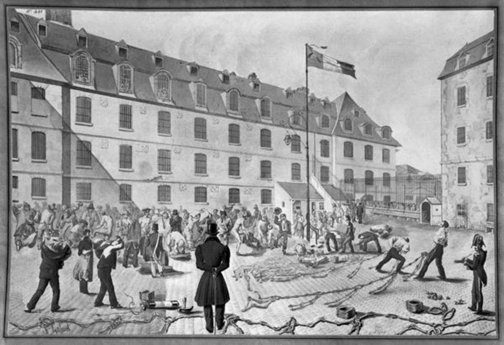 Detail of Preparing the shackling of the convicts at Bicetre by Gabriel Cloquemin