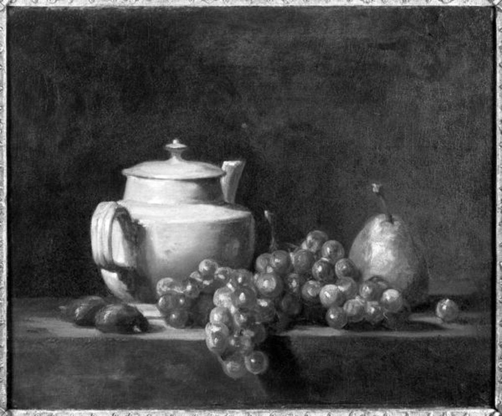 Detail of White Teapot with Two Chestnuts, White Grapes and a Pear by Jean-Baptiste Simeon Chardin