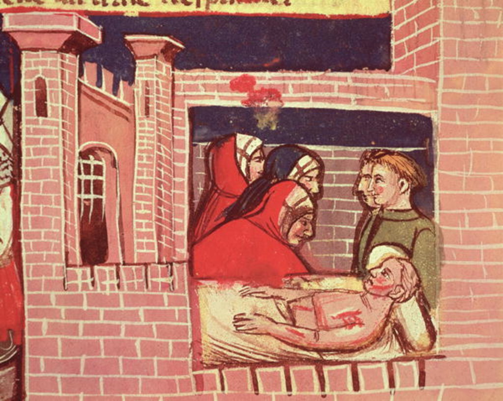 Detail of Caring for an injured man in a castle by Italian School