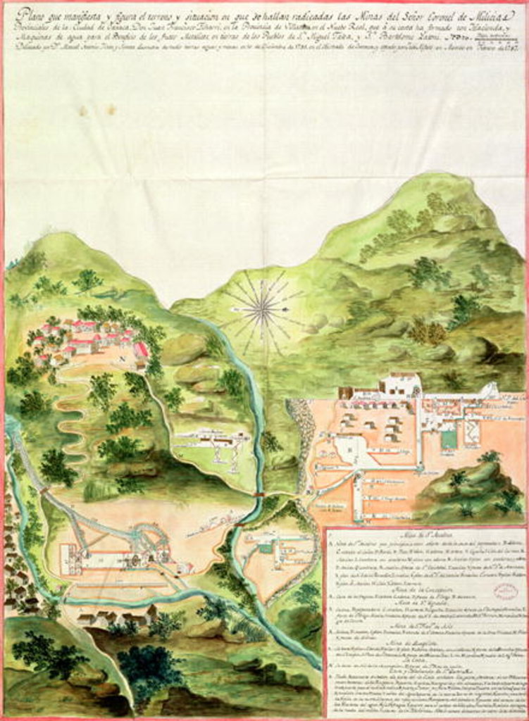 Detail of Plan of the Mines of Oaxaca, Mexico, 1785-87 by Mexican School