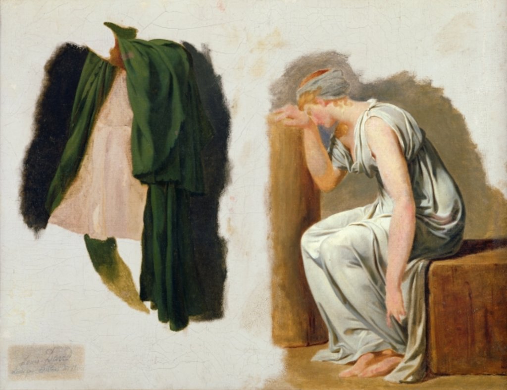 Detail of A green toga and Camille, study for 'The Oath of the Horatii' by Jacques Louis David