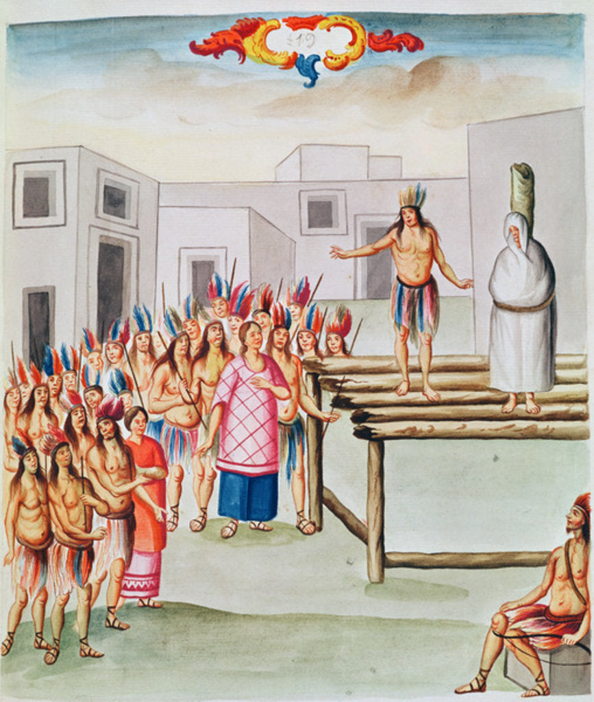Detail of Tome 4 fol.19, View of Plaza de Thalco with an Indian tied to a stake by Diego Garcia Panes y Avellan
