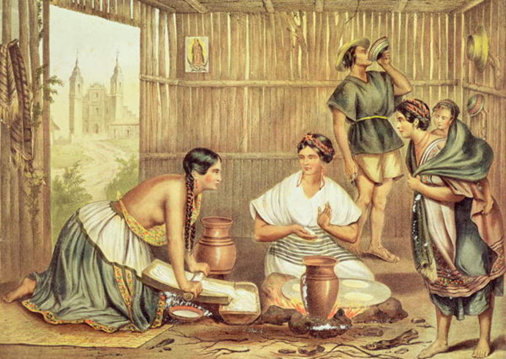 Detail of Indians Preparing Tortillas by Julio Michaud (after)