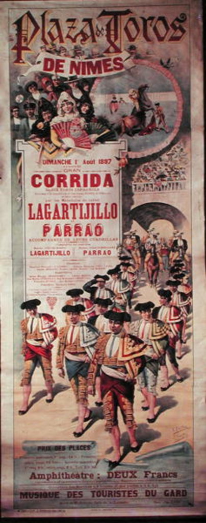Detail of Poster advertising a bullfight at the Plaza de Toros, Nimes, 1st August 1897 by J. & Pastor E. Estellor