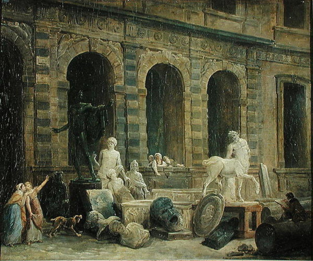 Detail of A Man Drawing Antiques in Front of the Petite Galerie of the Louvre, 1781 by Hubert Robert
