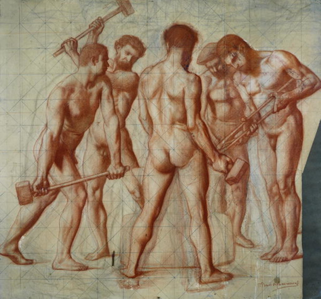 Detail of The Forgers, study for 'Allegorie du Travail' by Pierre Puvis de Chavannes