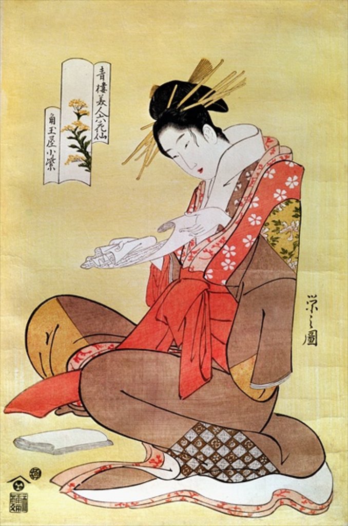 Detail of Seated Woman Reading by Hosoda Eishi