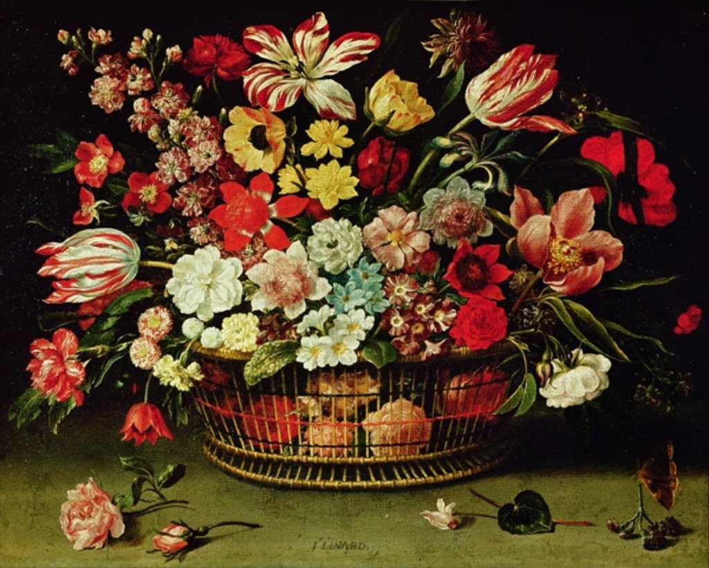 Detail of Basket of Flowers by Jacques Linard