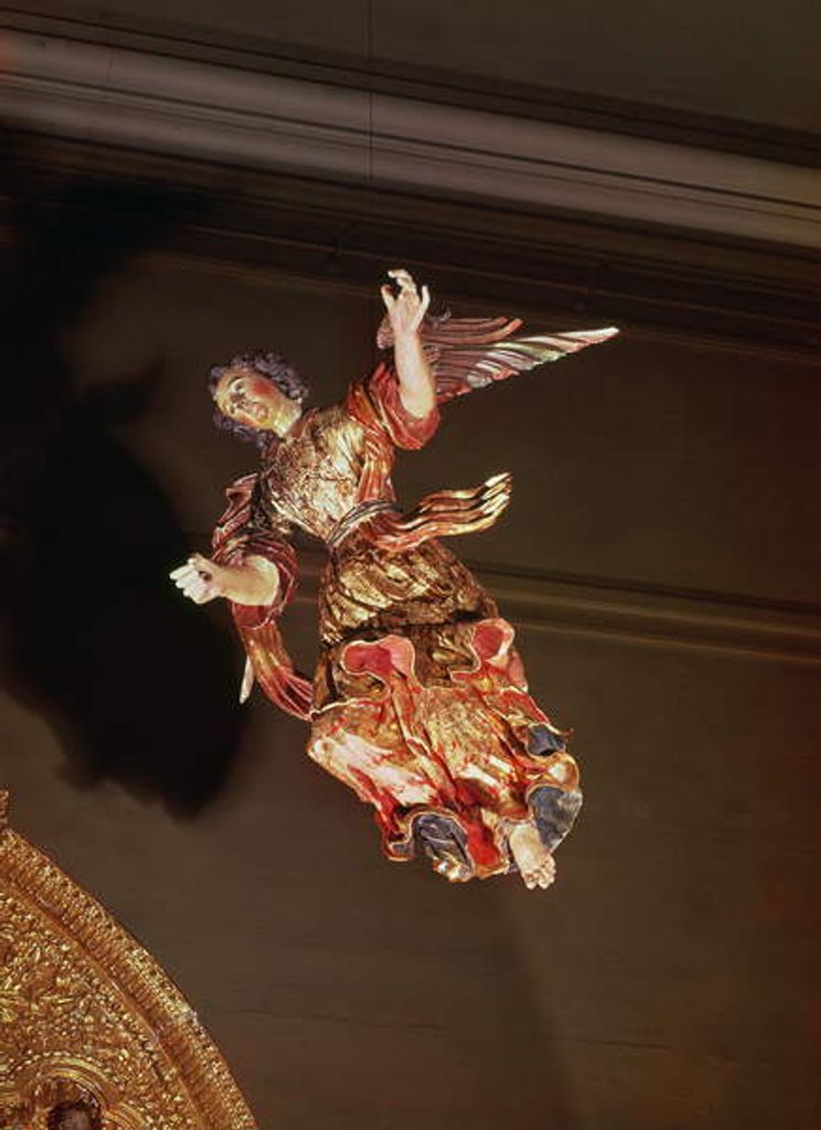 Detail of An angel above the altarpiece of the Chapel of St. Joseph by Mexican School
