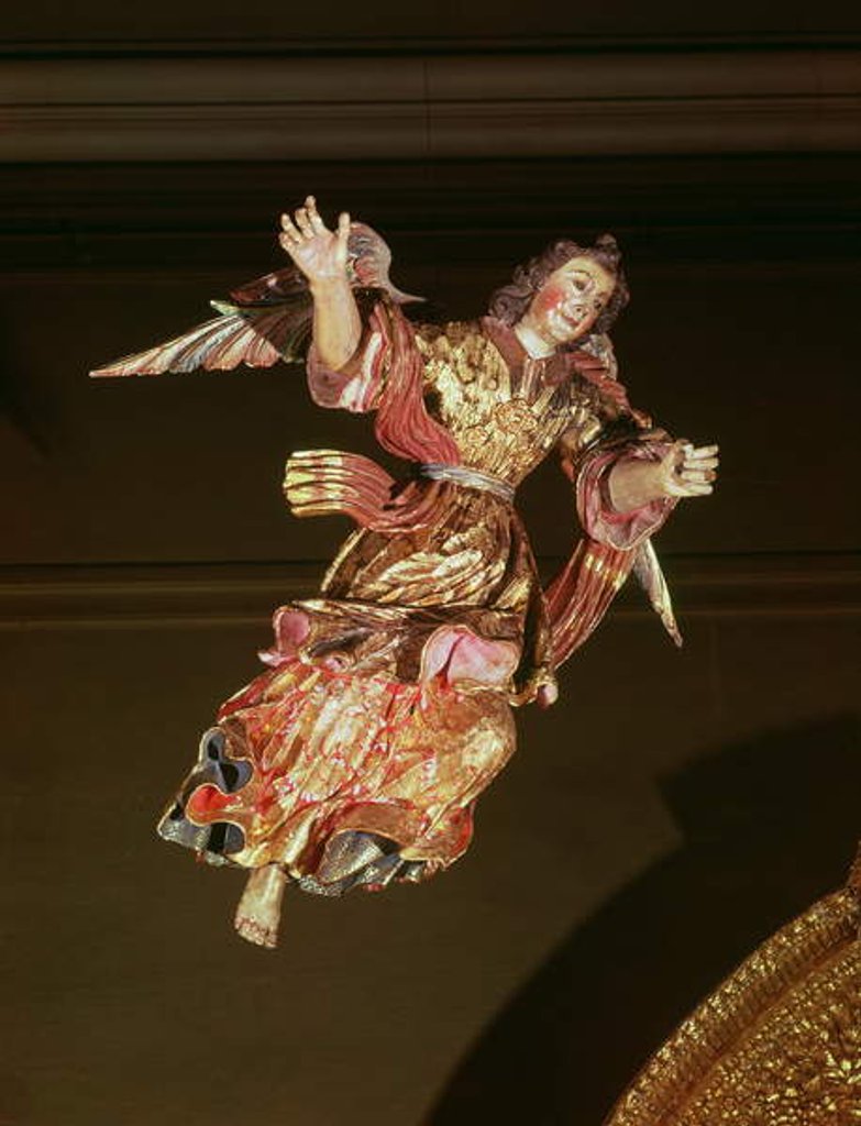 Detail of An angel above the altarpiece of the Chapel of St. Joseph by Mexican School