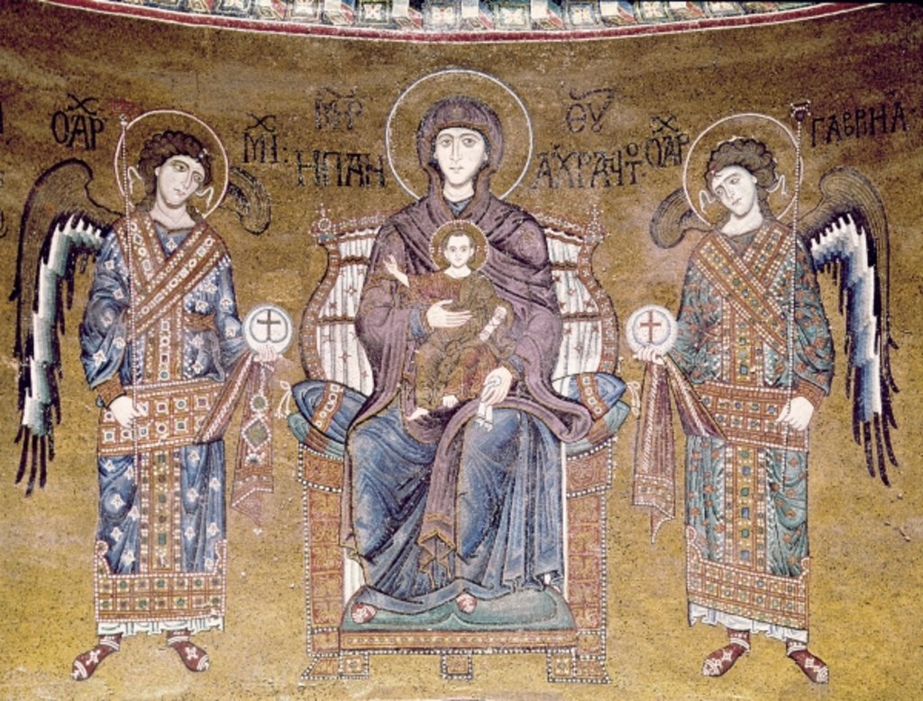 Detail of The Virgin and Child enthroned between two angels by Byzantine School