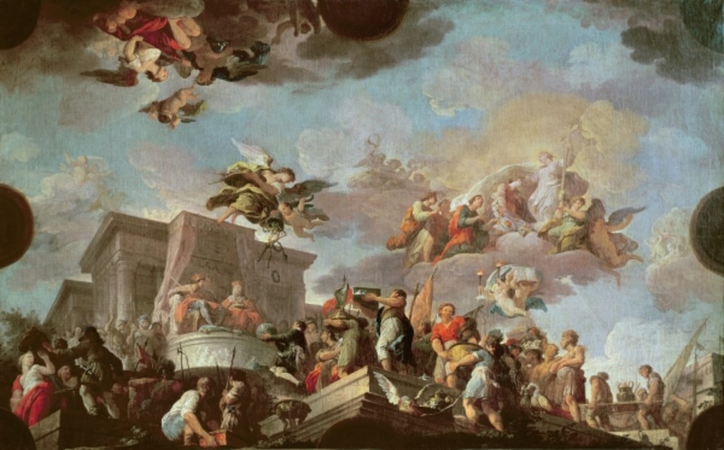 Detail of Christopher Columbus Offering the New World to the Catholic Kings, before 1765 by Antonio the Elder Gonzalez Velazquez