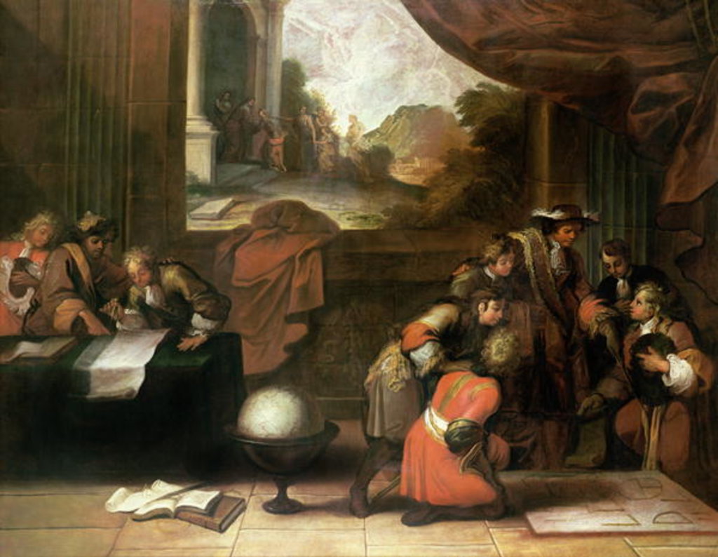 Detail of Interior of a Room with Geographers and Mathematicians, c.1680-90 by French School