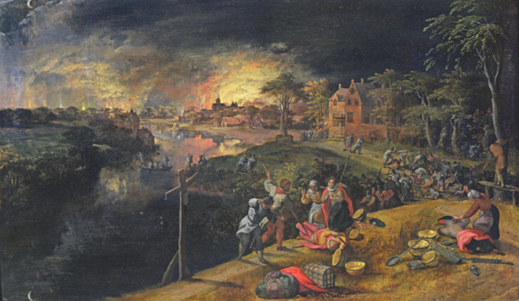 Detail of Scene of a War with a Fire, 1569 by Gillis Mostaert
