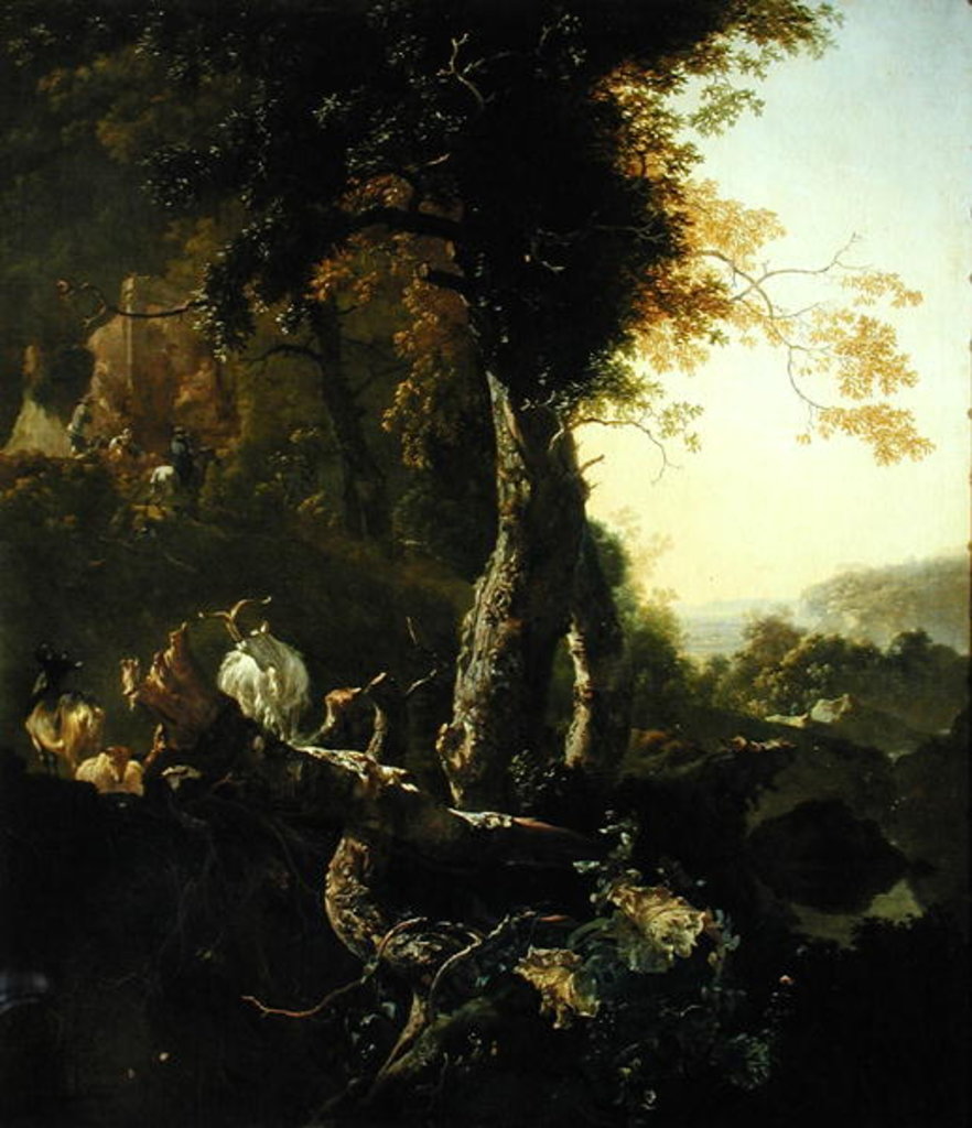 Detail of Landscape with Rising Sun by Adam Pynacker