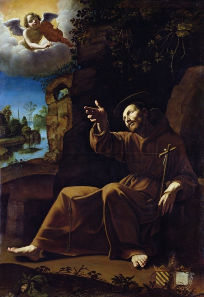 Detail of St. Francis of Assisi Consoled by an Angel Musician by Italian School