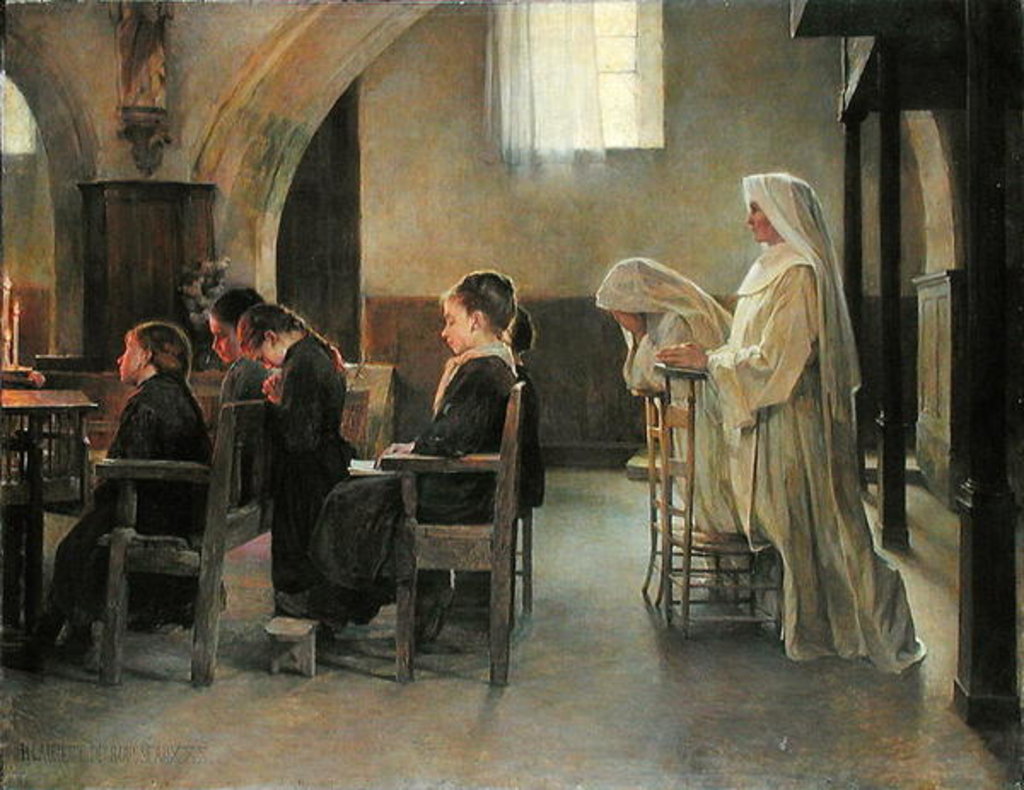 Detail of The Eve of the First Communion, before 1890 by Henri Alphonse Louis Laurent-Desrousseaux