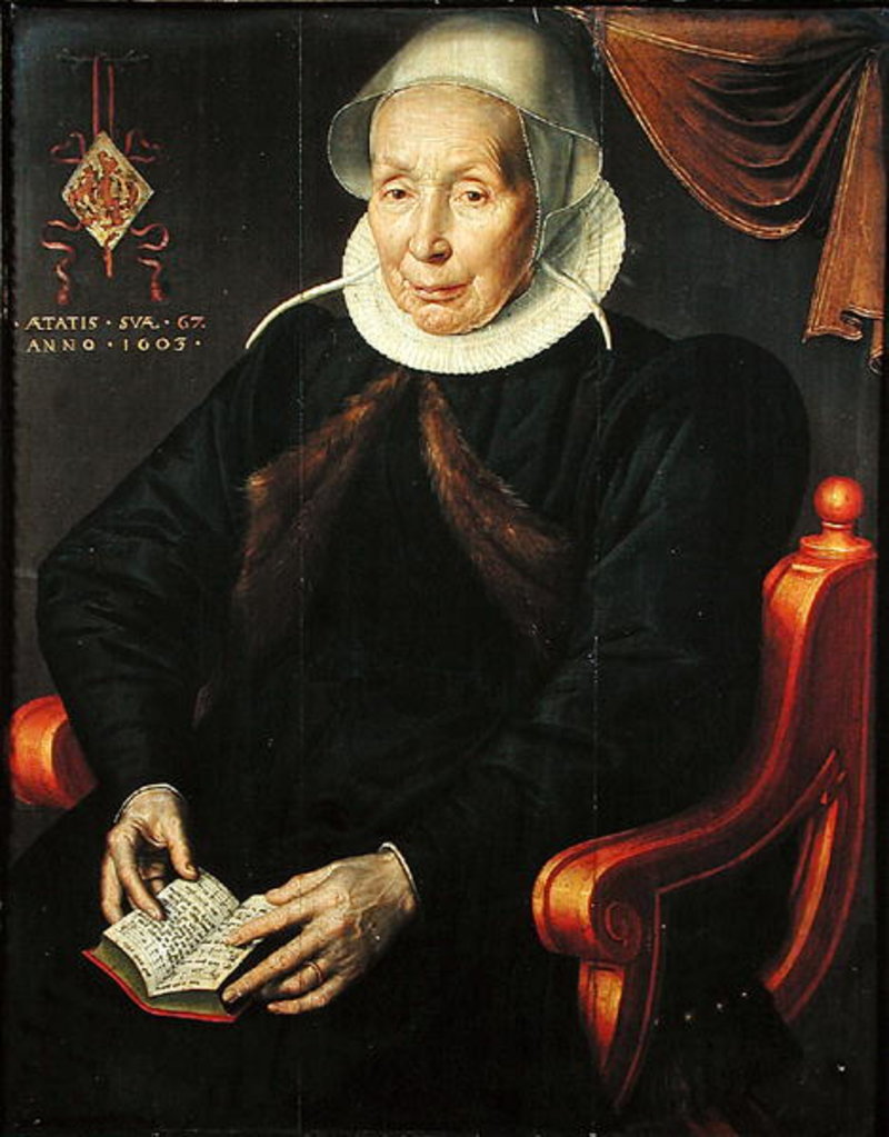 Detail of Portrait of an Elderly Woman, 1603 by Aert Pietersz.