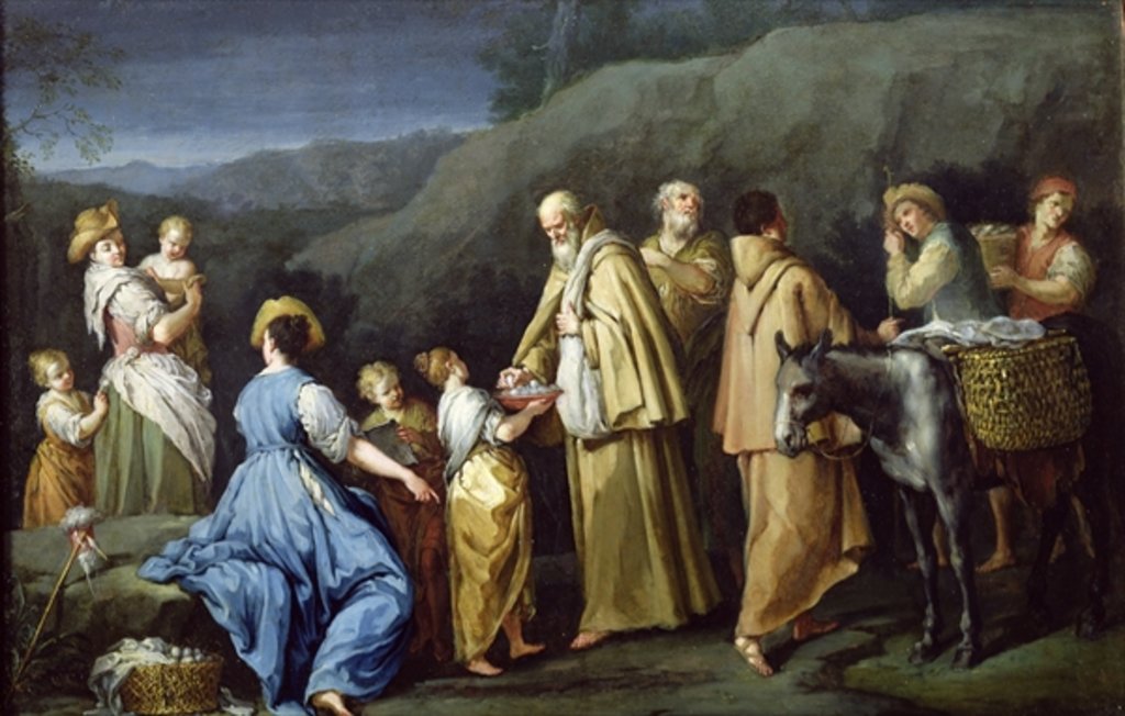 Detail of Young Girl Offering Eggs to a Group of Monks by Giuseppe Gambarini