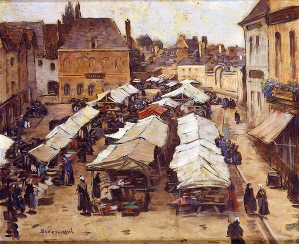 Detail of The Market Place at Abbeville by Louis Braquaval