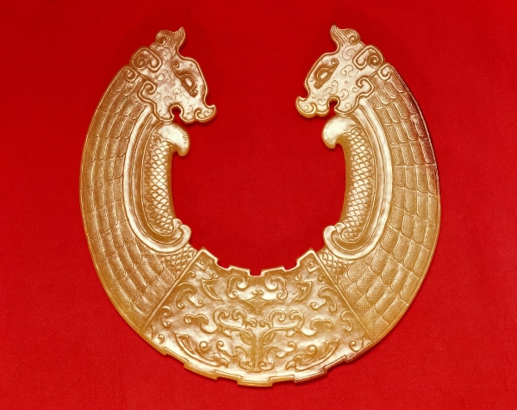 Detail of Plaque with two dragons and a Tao-tie mask by School Chinese