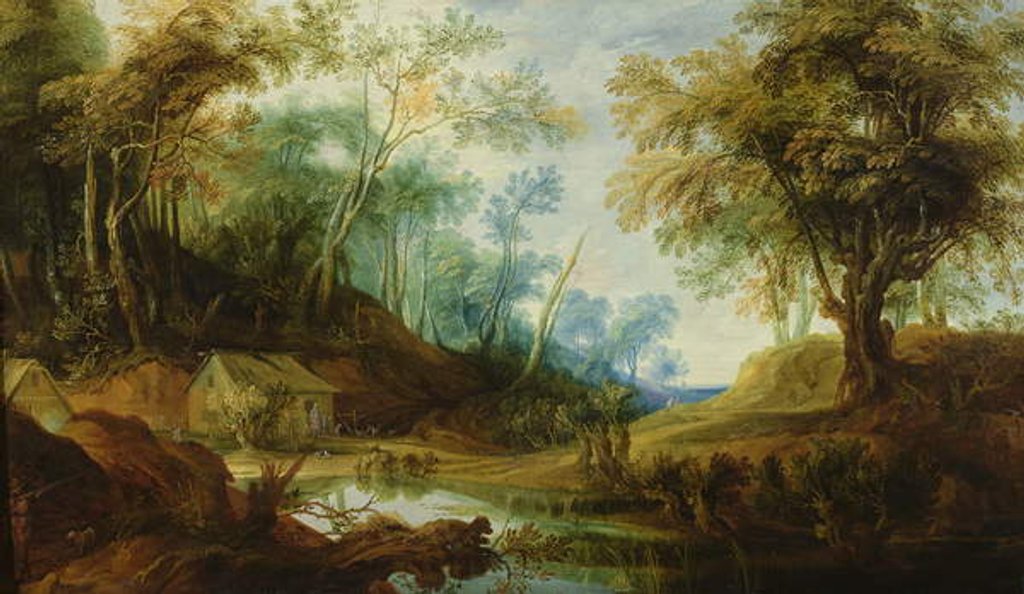Detail of Wooded Landscape with a Pond by Peeter Snayers