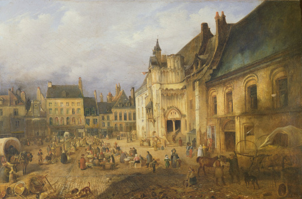 Detail of View of the Place de l'Hotel de Ville, Saint-Omer, 1832 by Charles Goureau