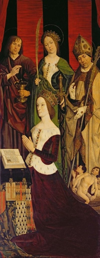 Detail of Triptych of Moses and the Burning Bush, right panel depicting Jeanne de Laval with St. John, St. Catherine and St. Nicholas, c.1476 by Nicolas Froment