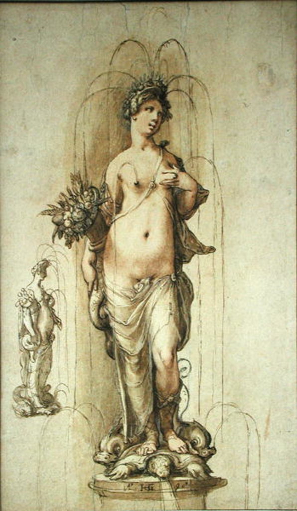 Detail of Design for a fountain with a figure of Abundance, 1598 by Hendrik Goltzius
