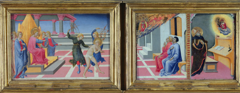 Detail of The Dream of St. Jerome and the Apparition of St. Jerome to Sulpicius Severus and St. Augustine, 1444 by Sano di also Ansano di Pietro di Mencio Pietro