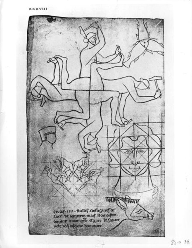 Detail of Facsimile copy of Ms Fr 19093 fol.19v Studies of men and animals by Villard de Honnecourt