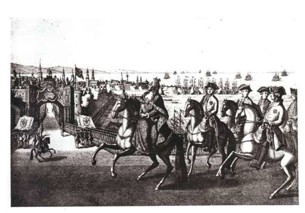 Detail of Catherine II the Great, riding into one of the ports in the Crimea captured from the Turks by G. Baltazar