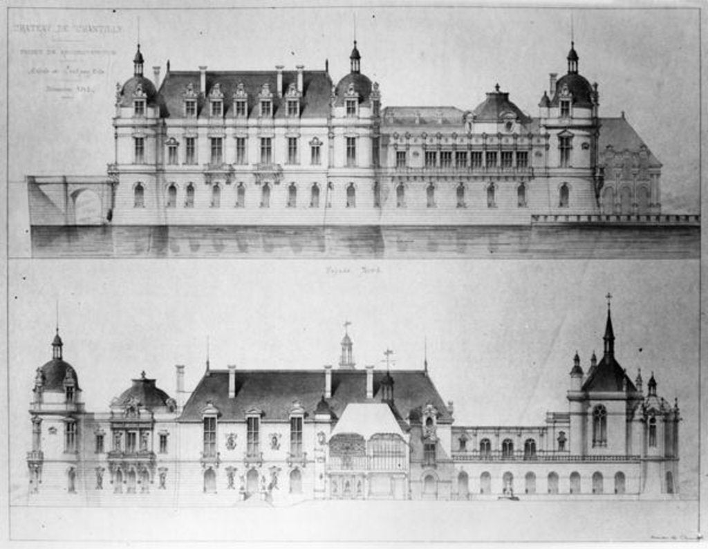 Detail of Design for the reconstruction of the north facade and the facade of the Petit Chateau of the Chateau de Chantilly, 1875 by Pierre Jerome Honore Daumet