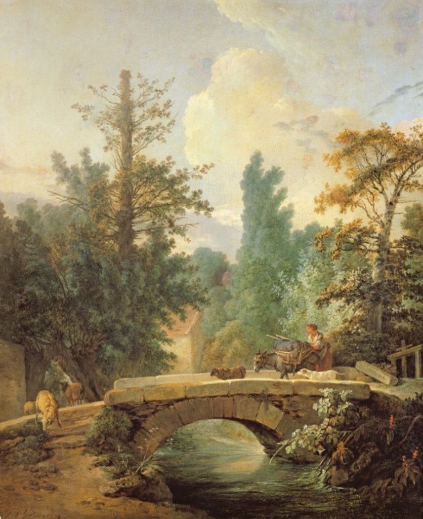 Detail of Peasant and her Donkey Crossing a Bridge, 1775 by Jean-Baptiste Huet