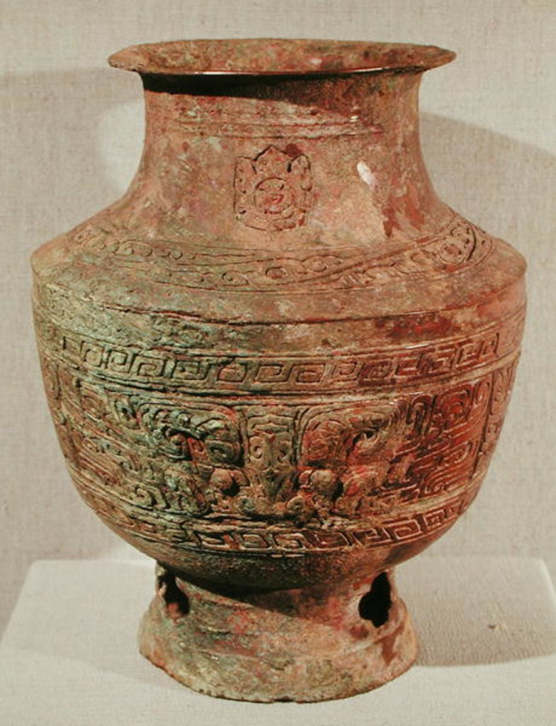 Detail of Lei wine vase decorated with a taotie design, from Pao-Chia-Chuang, Zhengzhou, Henan, Shang Dynasty, 16th-15th century BC by School Chinese