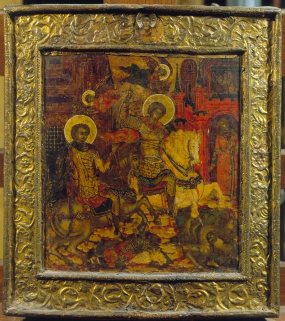 Detail of Icon depicting St. George and St. Demetrius, c.1676 by School Russian