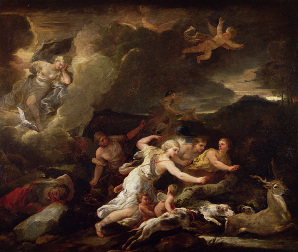 Detail of The Hunt of Diana by Luca (studio of) Giordano