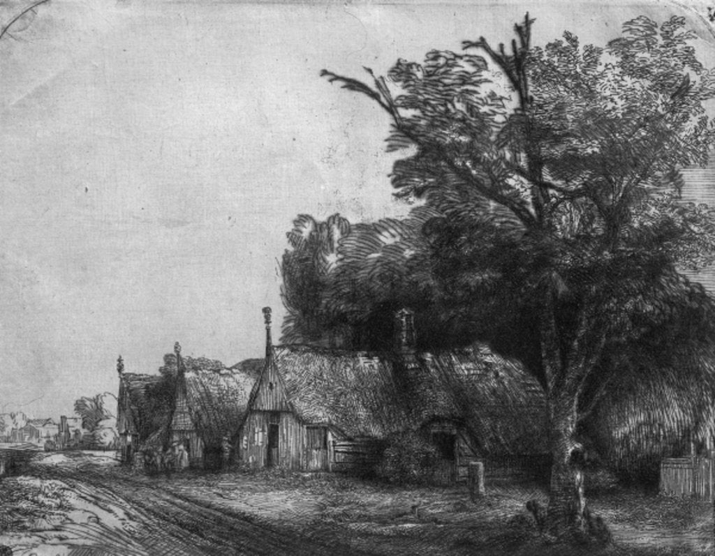 Detail of Landscape with Three Cottages, 1650 by Rembrandt Harmensz. van Rijn