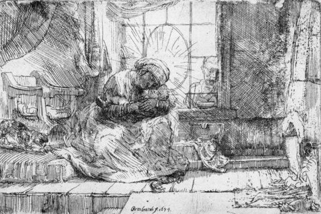 Detail of The Holy Family with a cat, 1654 by Rembrandt Harmensz. van Rijn