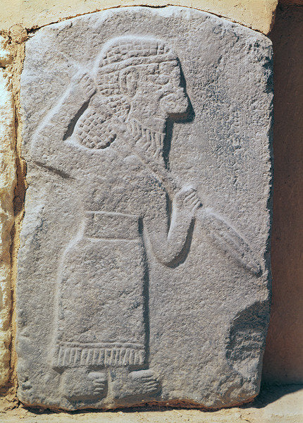Detail of Orthostat depicting a soldier from the Palace of Kapara, King of Guzama, Tell Halaf, Syria by Aramaean