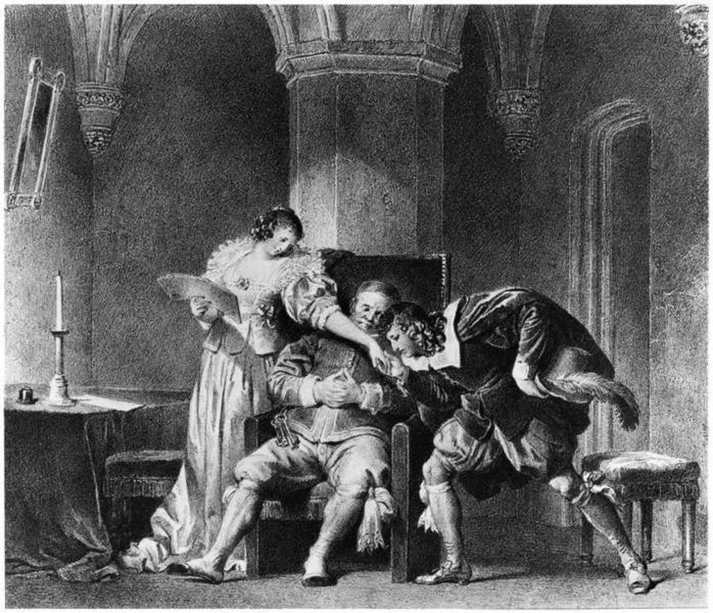 Detail of Rosine, Bartholo, Count Almaviva by Alfred Leon Lemercier