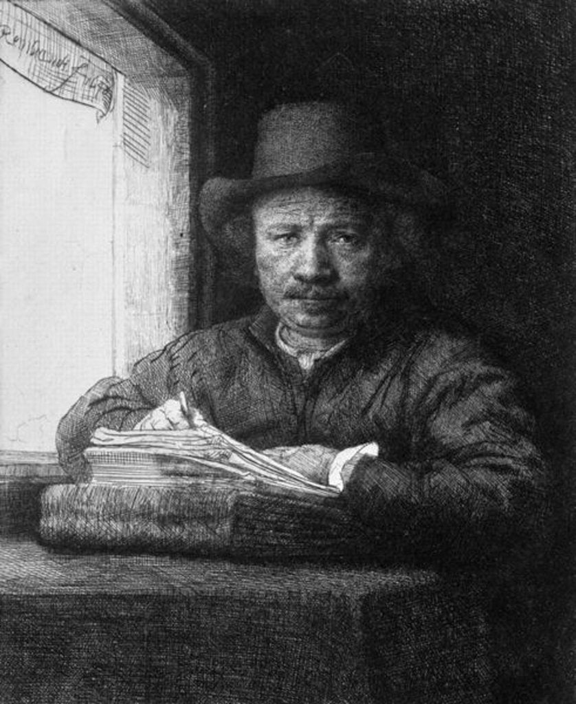 Detail of Self portrait while drawing, 1648 by Rembrandt Harmensz. van Rijn