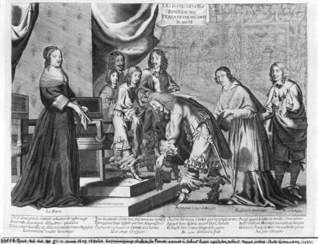Detail of The chiefs of the Fronde admitted to greet the King Louis XIV after his coming back, on 18th August 1649 by French School
