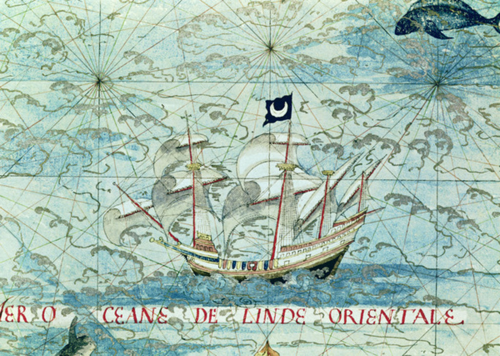 Detail of Fol.36v A Caravel by Guillaume Le Testu