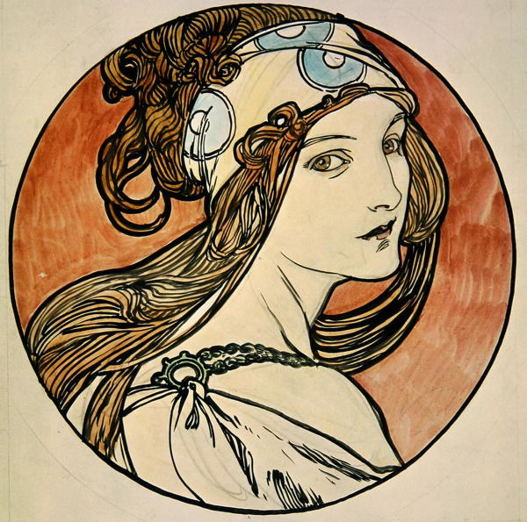 Detail of Woman with a Headscarf by Alphonse Marie Mucha