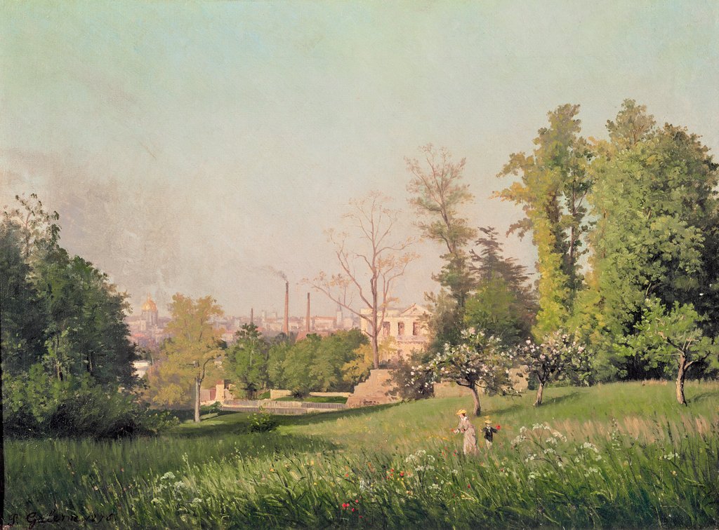 Detail of In the Park at Issy-les-Moulineaux, 1876 by Prosper Galerne
