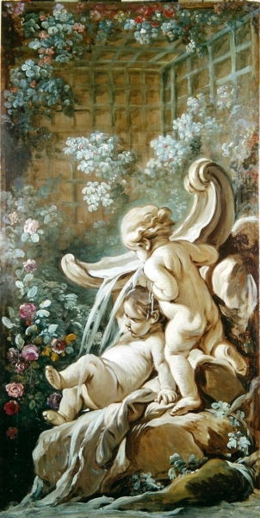 Detail of Two Cupids by a Basin by Francois (studio of) Boucher