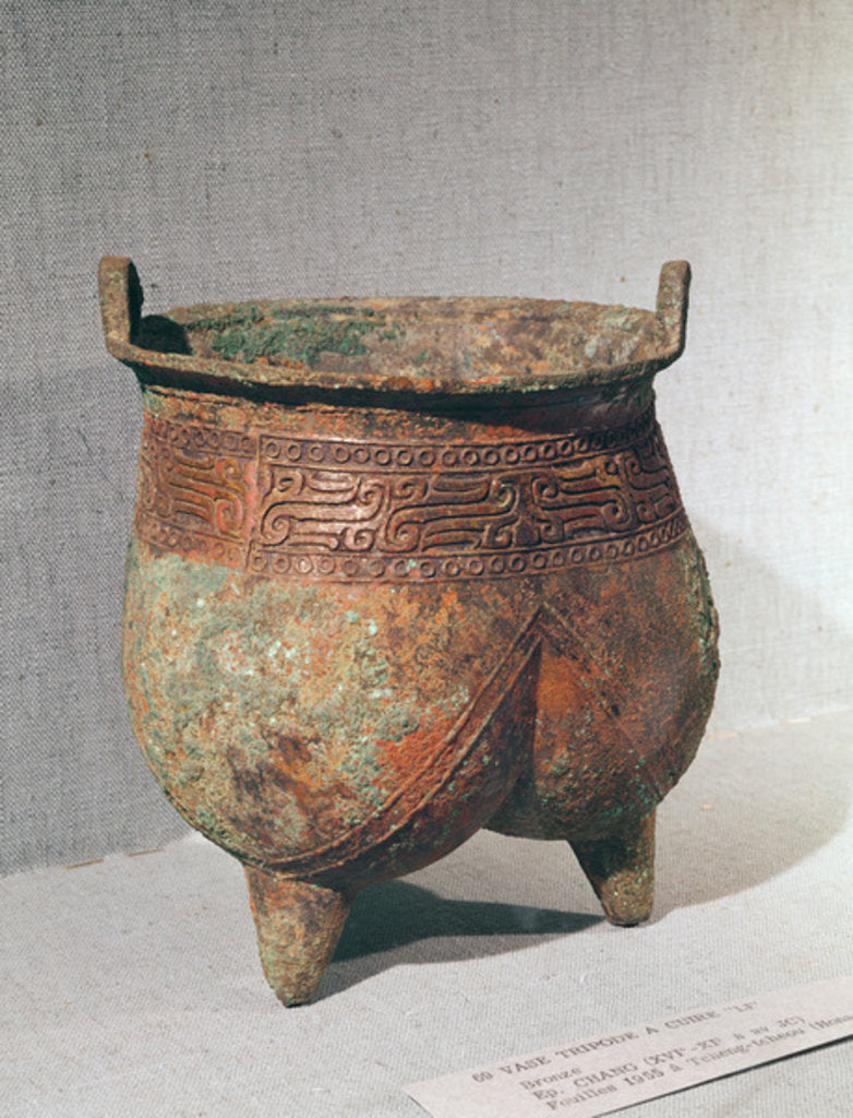 Detail of Ritual 'li' vessel with lobed body and ornament of k'uei dragons, from Pai-Chia-Chuang, Zhengzhou, Henan, Shang Dynasty, 16th-15th century BC by School Chinese