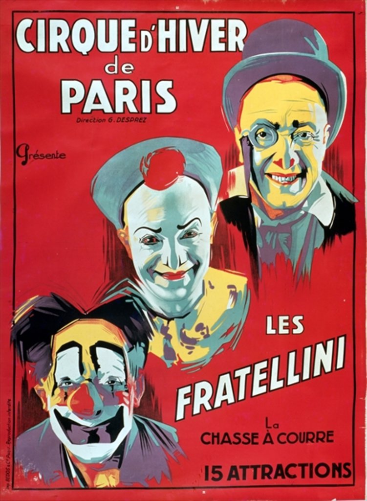 Detail of Poster advertising the 'Cirque d'Hiver de Paris' featuring the Fratellini Clowns, c.1927 by French School